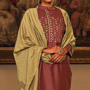Magenta  Floral Embroidered Pure Viscose Silk Partywear Suit
