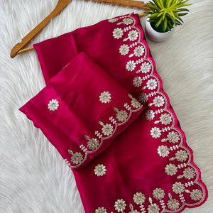 Magenta Jimmy Choo Saree with Beautiful Jaipuri Gota Work – Complete with Matching Running Blouse