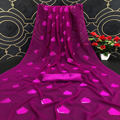 Magenta Partywear Diamond Sequins Georgette Saree