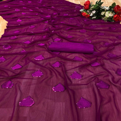 Magenta Partywear Diamond Sequins Georgette Saree