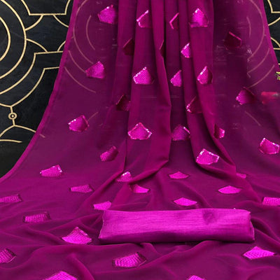 Magenta Partywear Diamond Sequins Georgette Saree