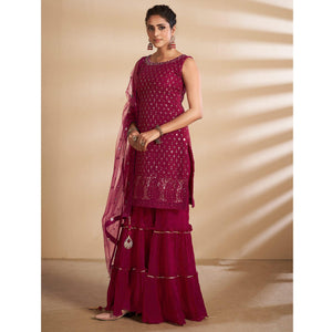 Magenta Partywear Embroidered Georgette Sharara Suit