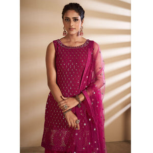 Magenta Partywear Embroidered Georgette Sharara Suit