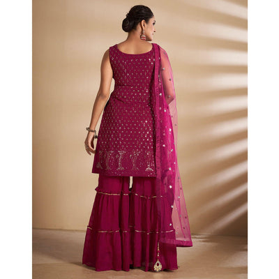 Magenta Partywear Embroidered Georgette Sharara Suit