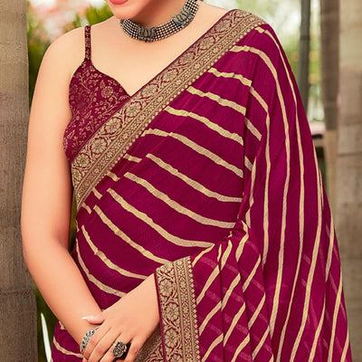 Magenta Partywear Printed Chiffon Saree With Border