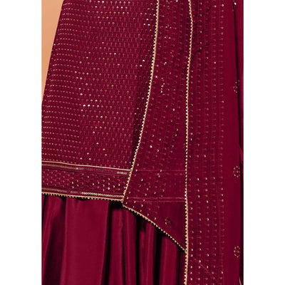 Magenta Partywear Sequins & Thread Embroidered Pure Georgette Palazzo Suit