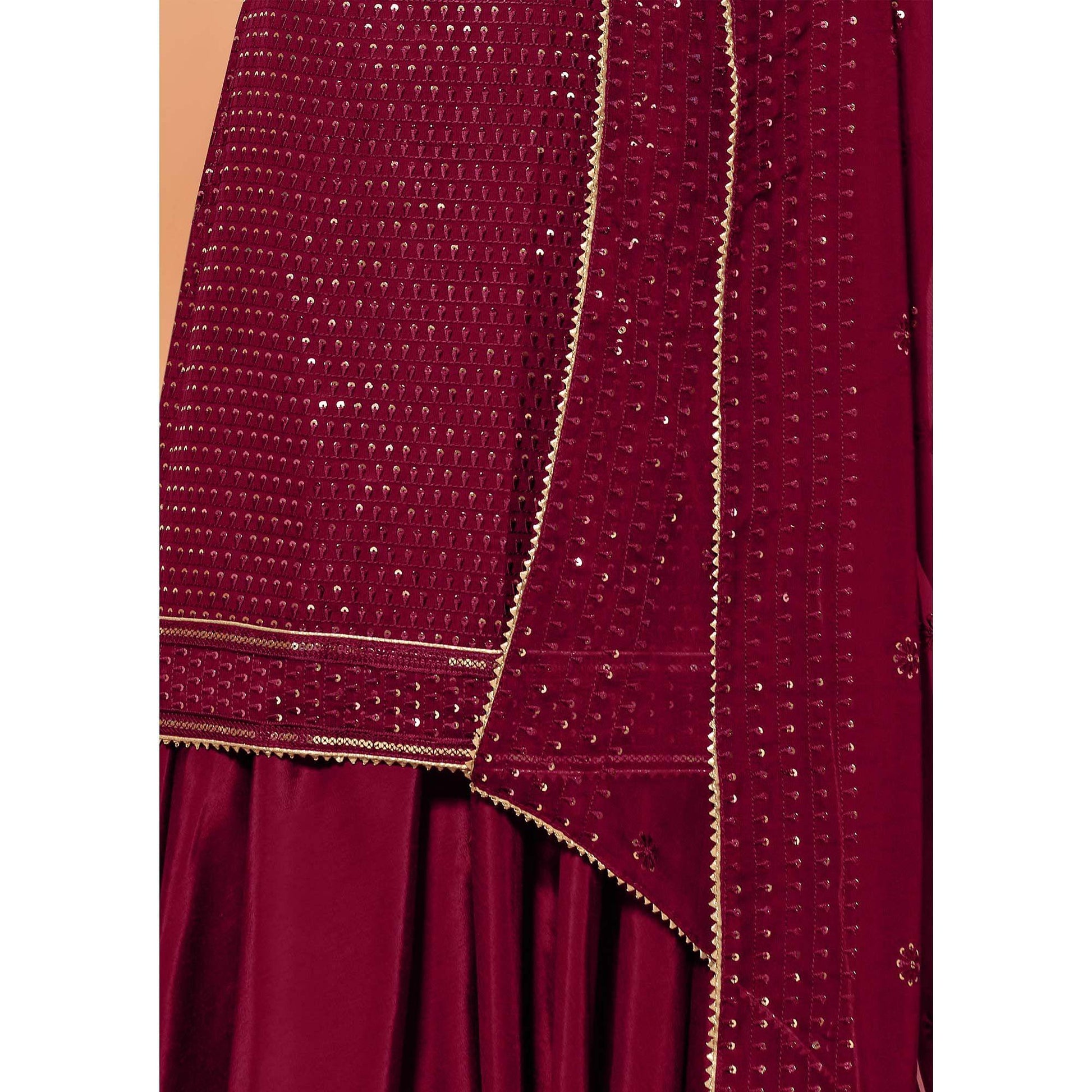 Magenta Partywear Sequins & Thread Embroidered Pure Georgette Palazzo Suit