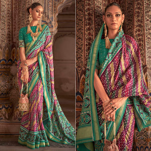 Magenta Patola Printed Art Silk Saree