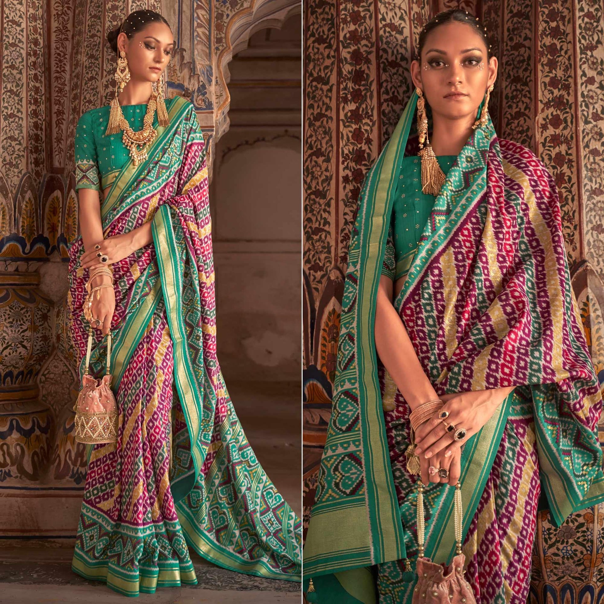 Magenta Patola Printed Art Silk Saree