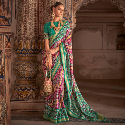 Magenta Patola Printed Art Silk Saree