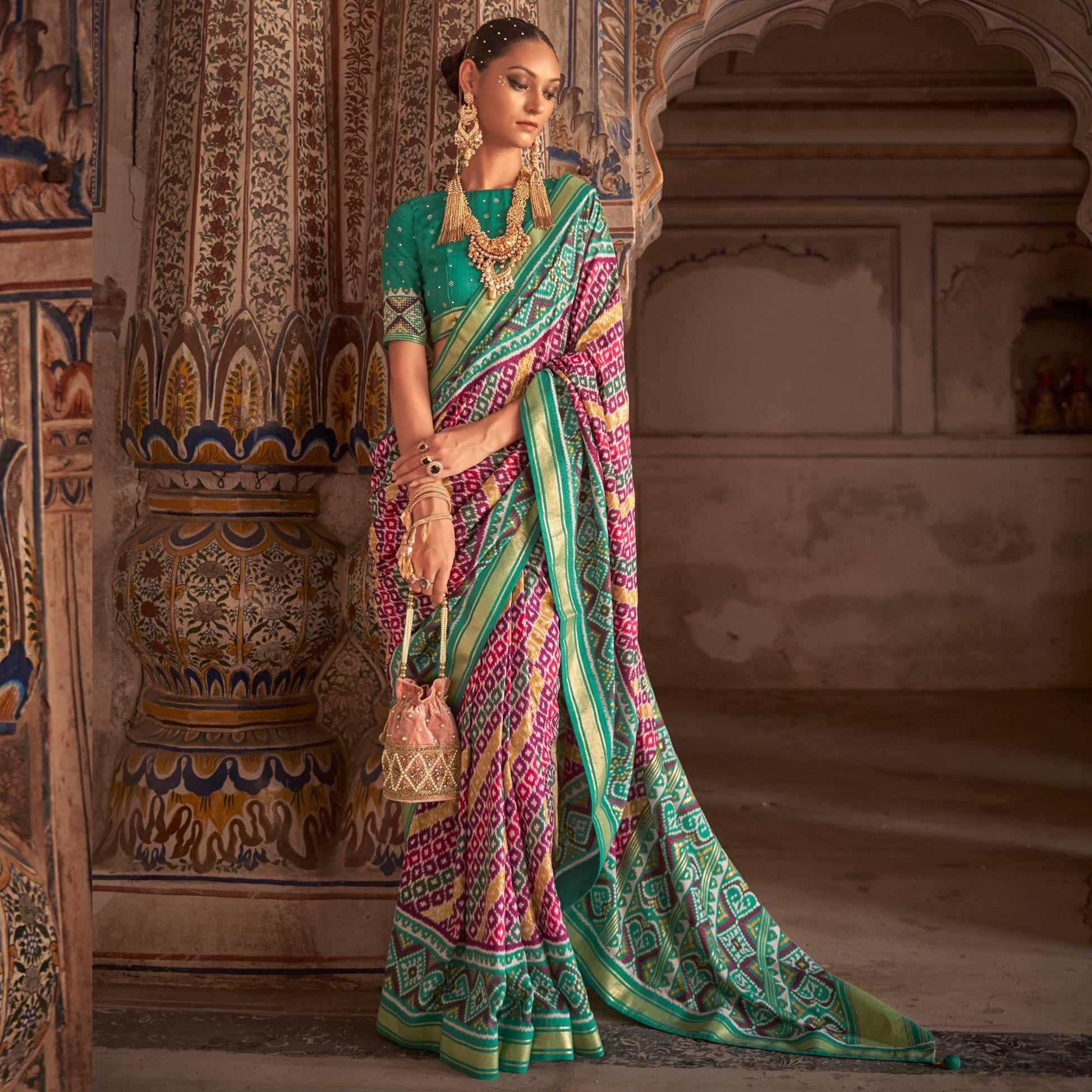 Magenta Patola Printed Art Silk Saree