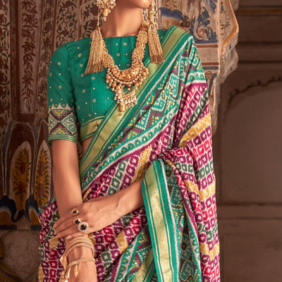 Magenta Patola Printed Art Silk Saree