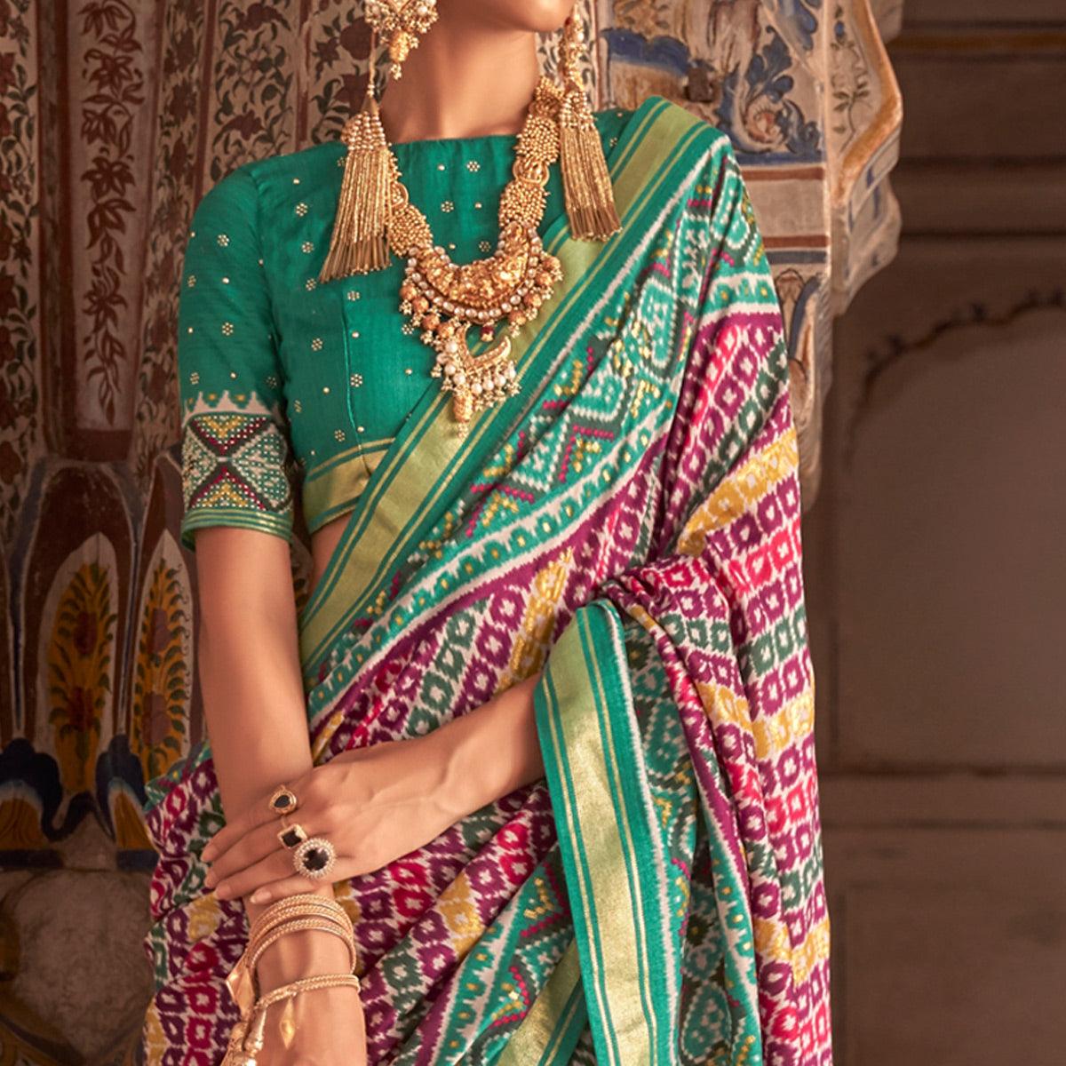 Magenta Patola Printed Art Silk Saree