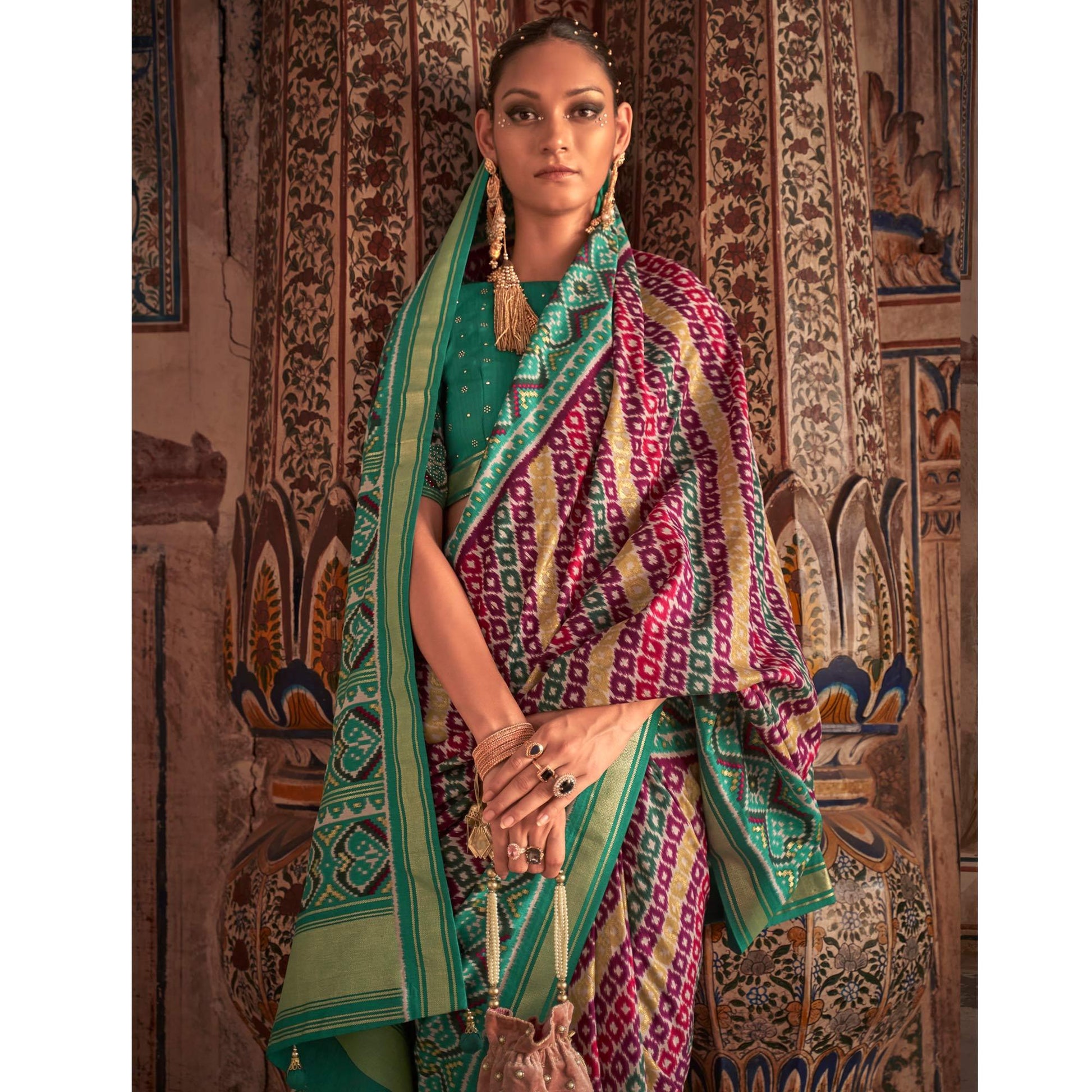 Magenta Patola Printed Art Silk Saree