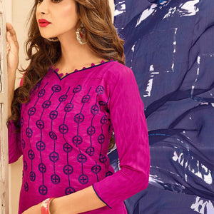 Magenta Pink Colored Embroidered Casual Wear Jacquard Suit