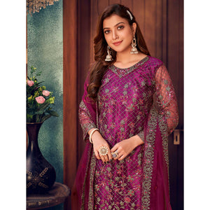 Magenta Pink Embroidered Netted Pakistani Suit