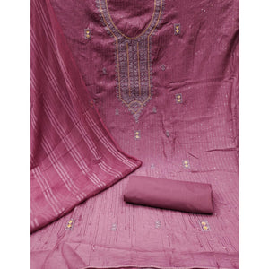 Magenta Pink Embroidered Cotton Blend Dress Material