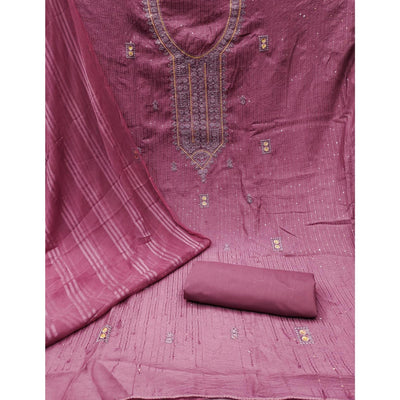 Magenta Pink Embroidered Cotton Blend Dress Material