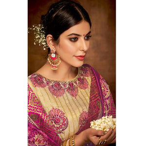 Magenta Pink Embroidered Satin Saree