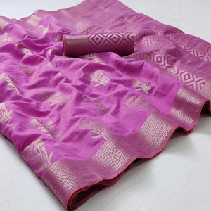 Magenta Pink Festive Wear Woven Silk Saree With Butta Pallu