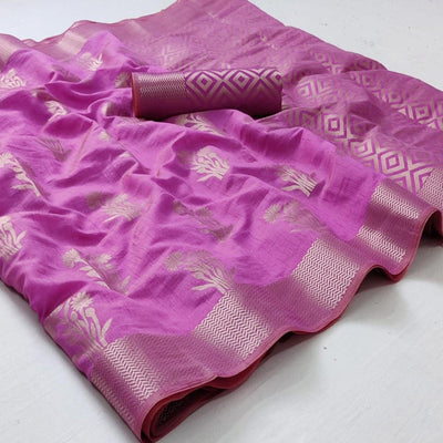 Magenta Pink Festive Wear Woven Silk Saree With Butta Pallu