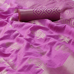 Magenta Pink Festive Wear Woven Silk Saree With Butta Pallu