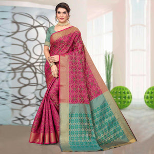 Magenta Pink Woven Jacquard Saree