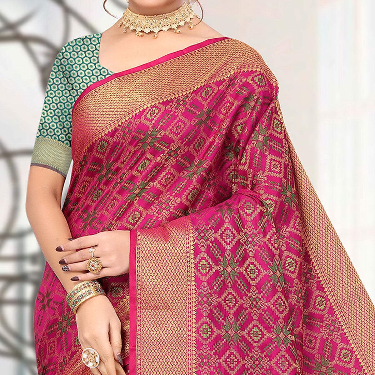 Magenta Pink Woven Jacquard Saree
