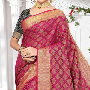 Magenta Pink Woven Jacquard Saree