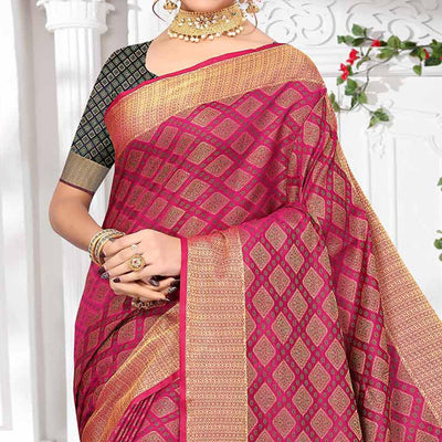 Magenta Pink Woven Jacquard Saree