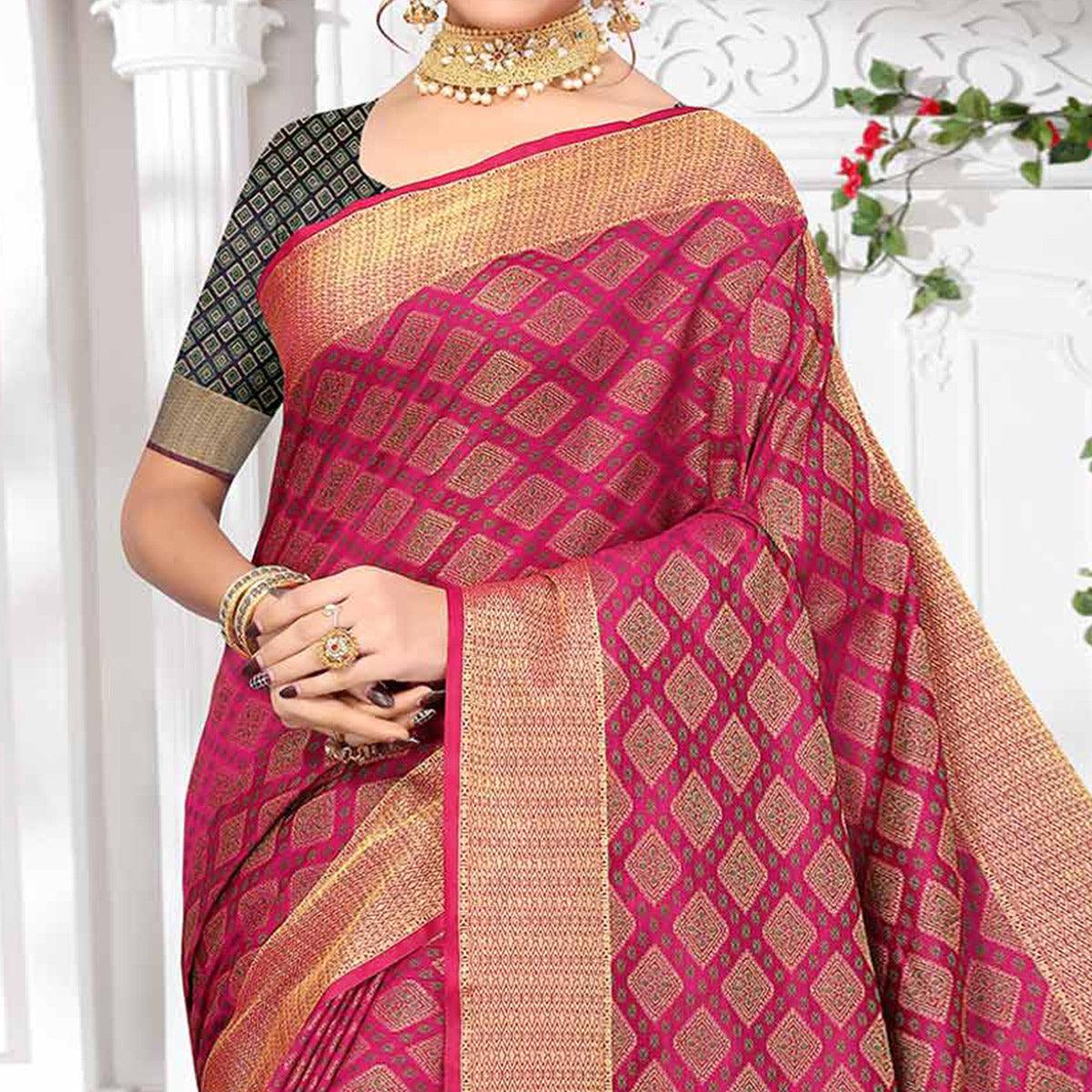 Magenta Pink Woven Jacquard Saree