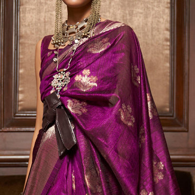 Magenta Pink Woven Pure Silk Saree With Tassels