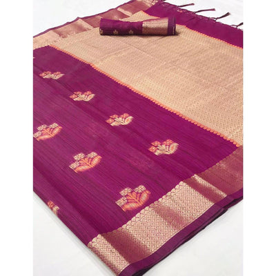 Magenta Pink Woven Pure Silk Saree With Tassels