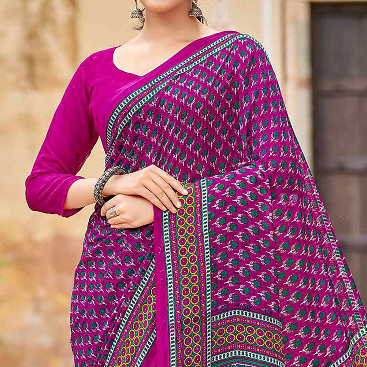 Magenta Purple Printed Georgette Saree