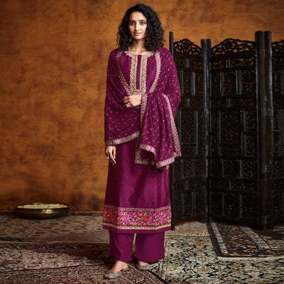 Magenta  Sequins Embroidered Georgette Partywear Suit