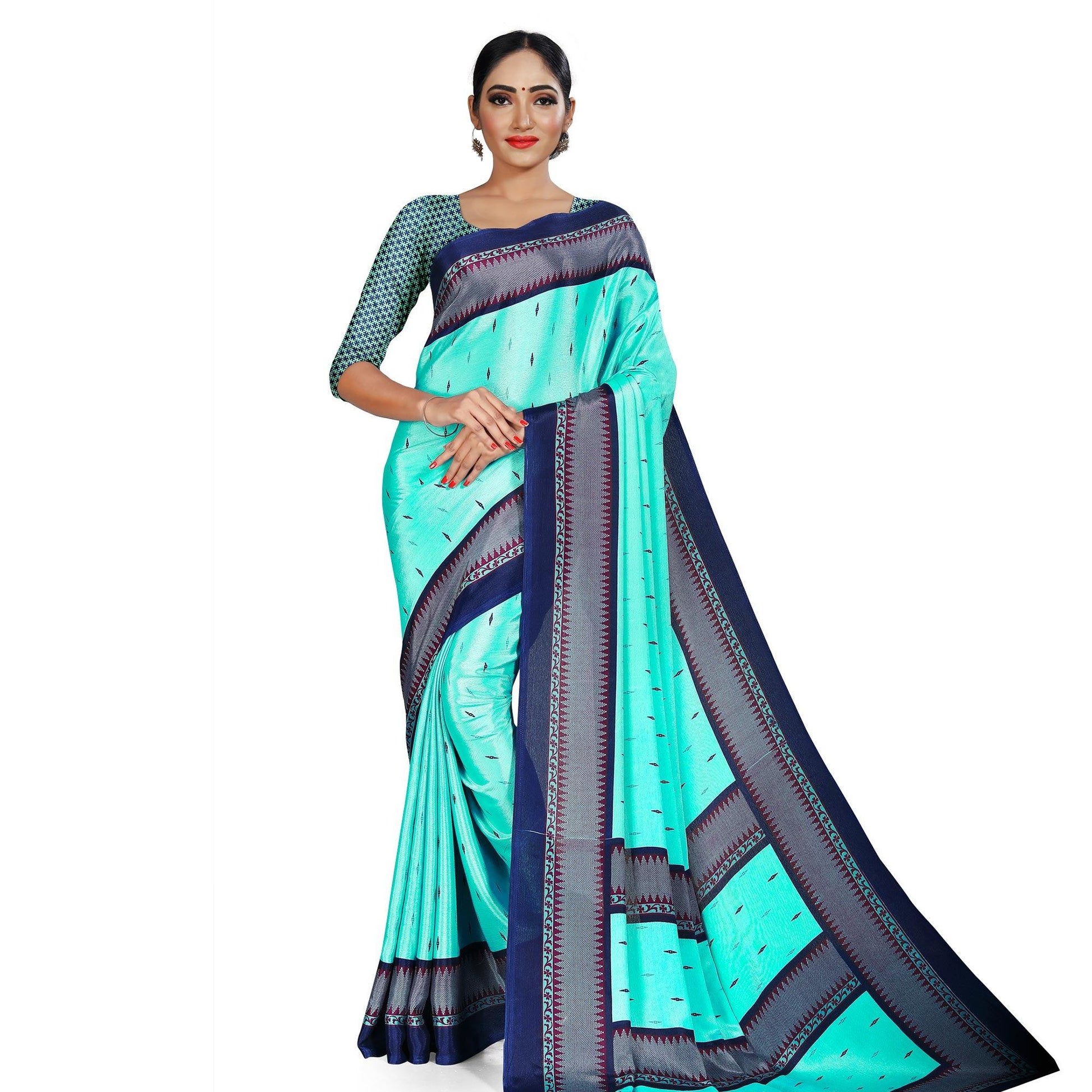 Magnetic Aqua Blue Colored Casual Wear Printed Crepe Saree