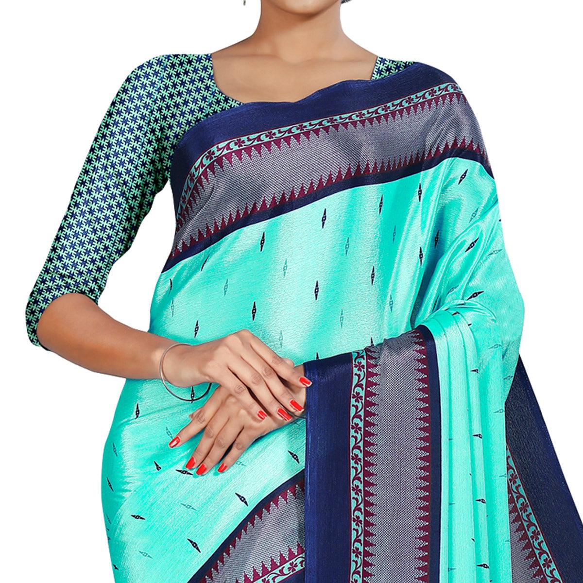 Magnetic Aqua Blue Colored Casual Wear Printed Crepe Saree