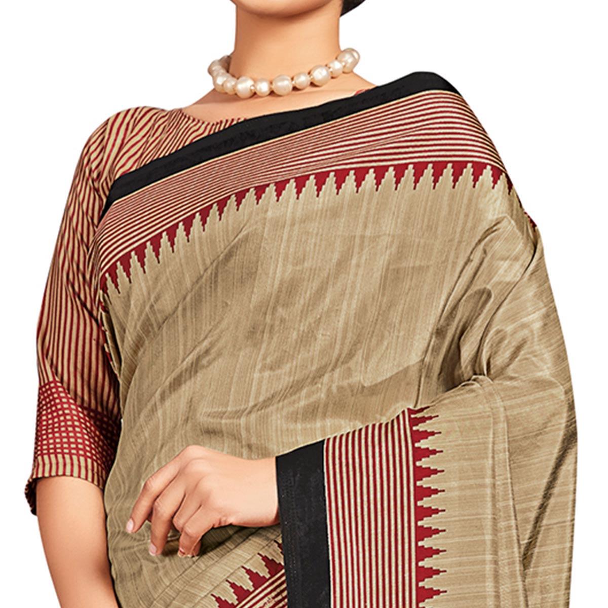 Magnetic Beige-Black Colored Casual Printed Tussar Silk Saree