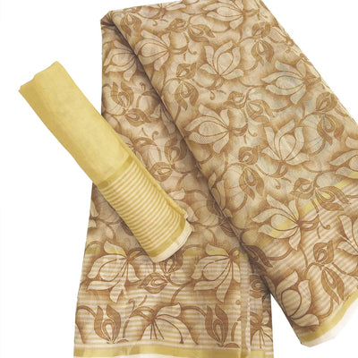 Magnetic Beige Colored Casual Wear Floral Printed Net Saree