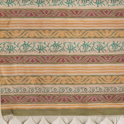Magnetic Beige-Multi Colored Casual Wear Floral Printed Silk Blend Saree With Tassels