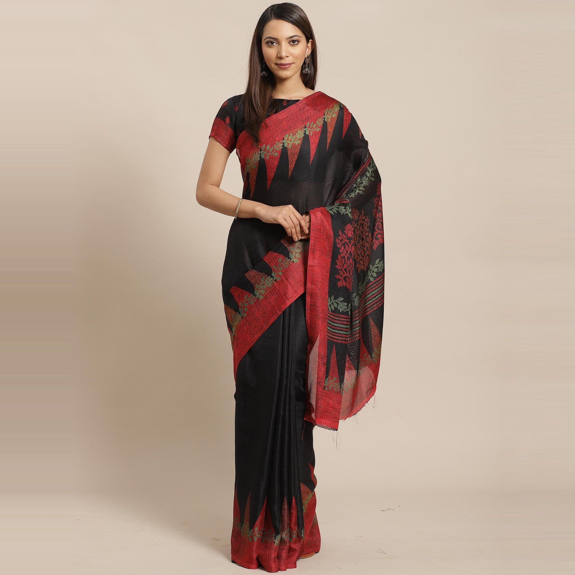 Magnetic Black Colored Casual Wear Printed Silk Blend Saree