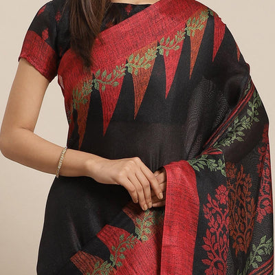 Magnetic Black Colored Casual Wear Printed Silk Blend Saree