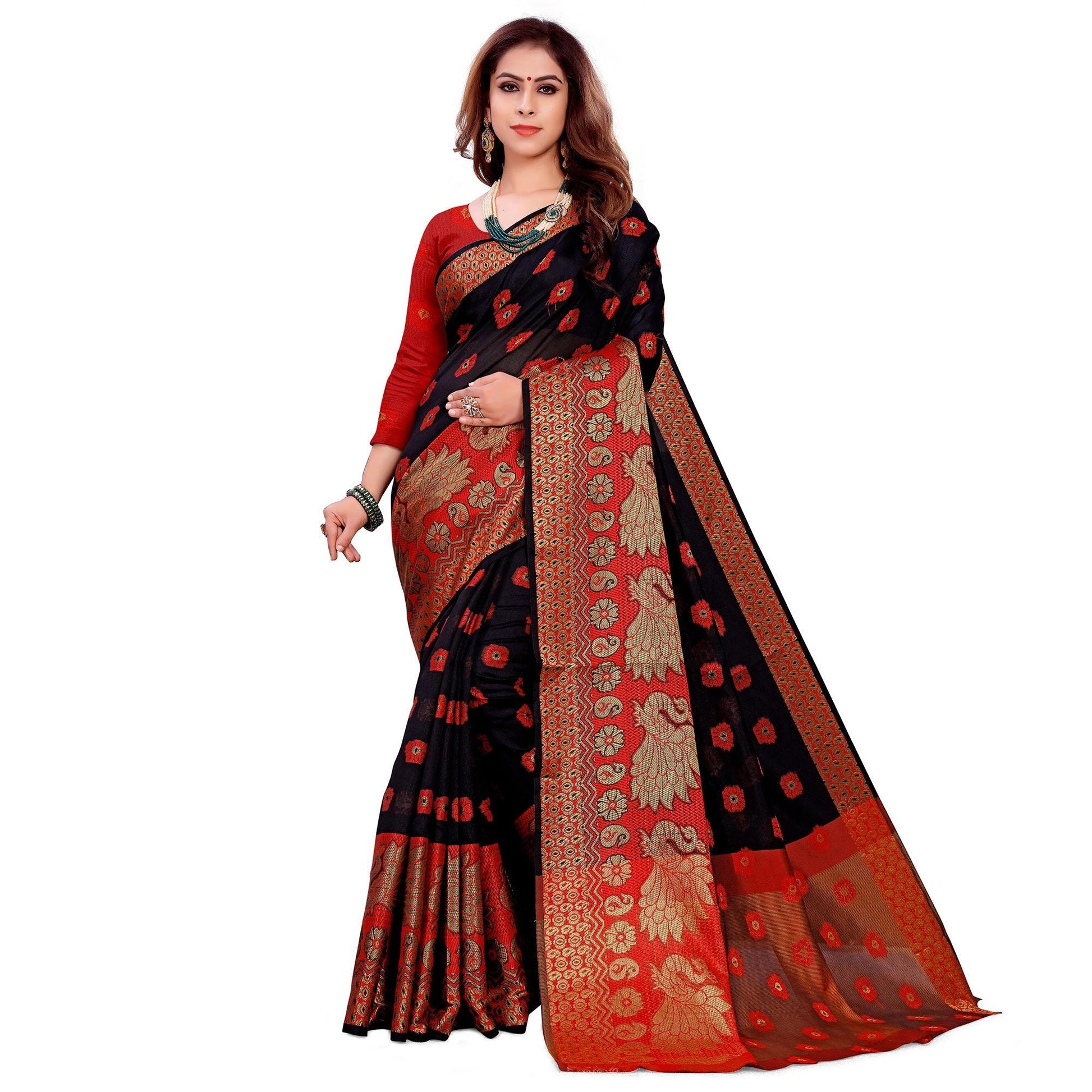 Magnetic Black Colored Festive Wear Woven Art Silk Saree