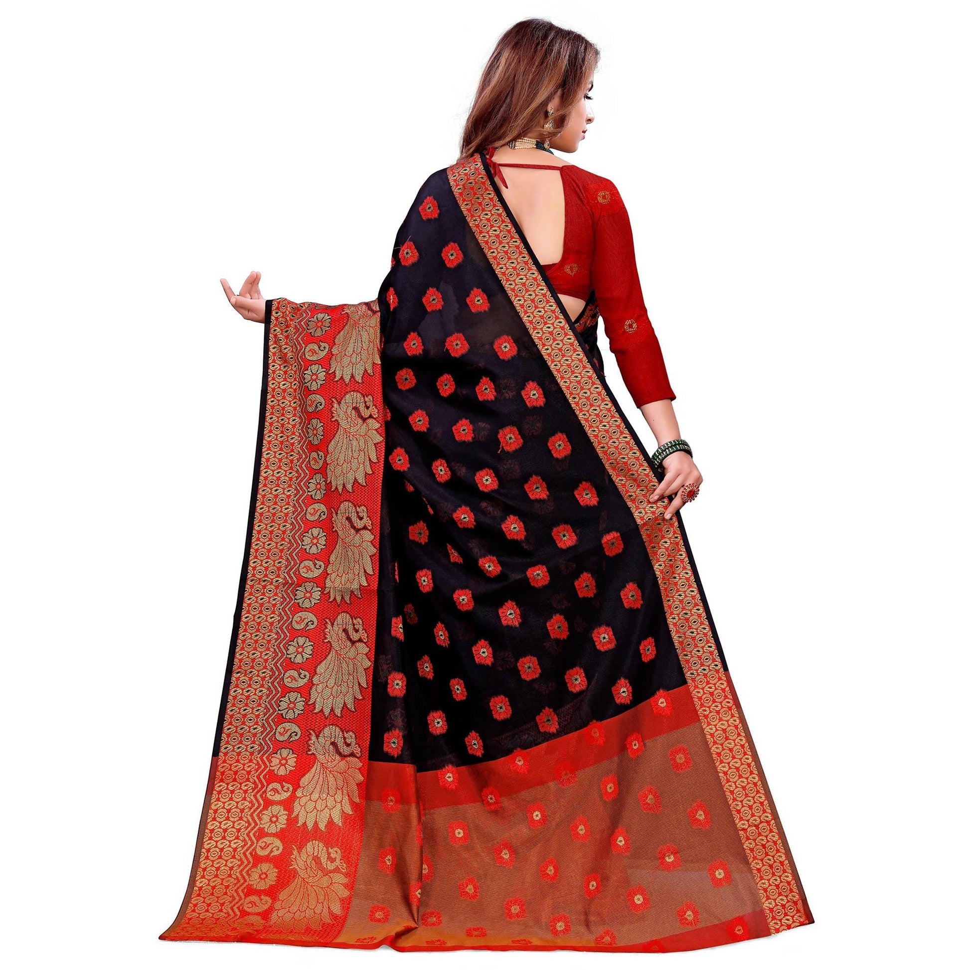 Magnetic Black Colored Festive Wear Woven Art Silk Saree