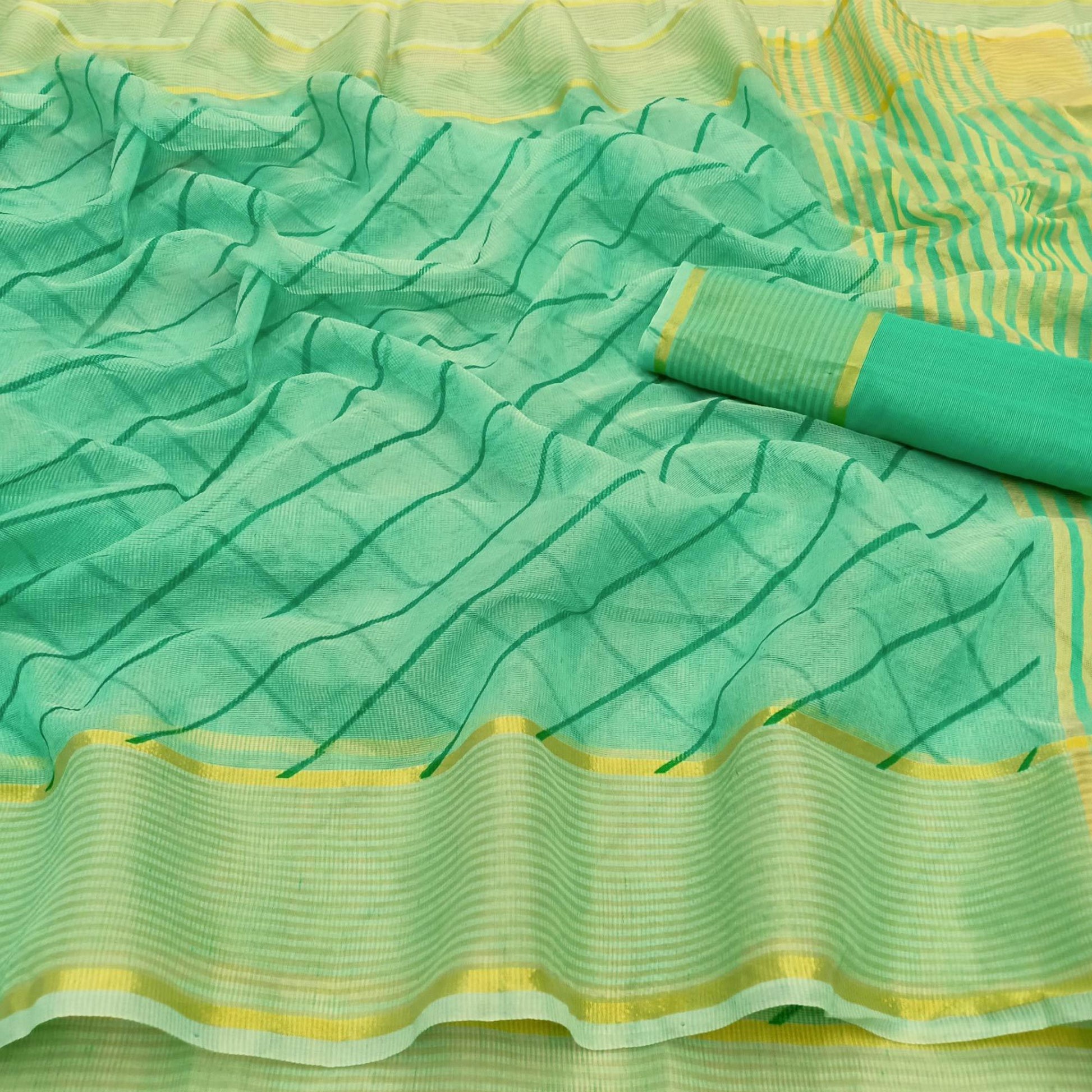 Magnetic Blue Colored Casual Wear Stripe Printed Silk Saree With Tassels