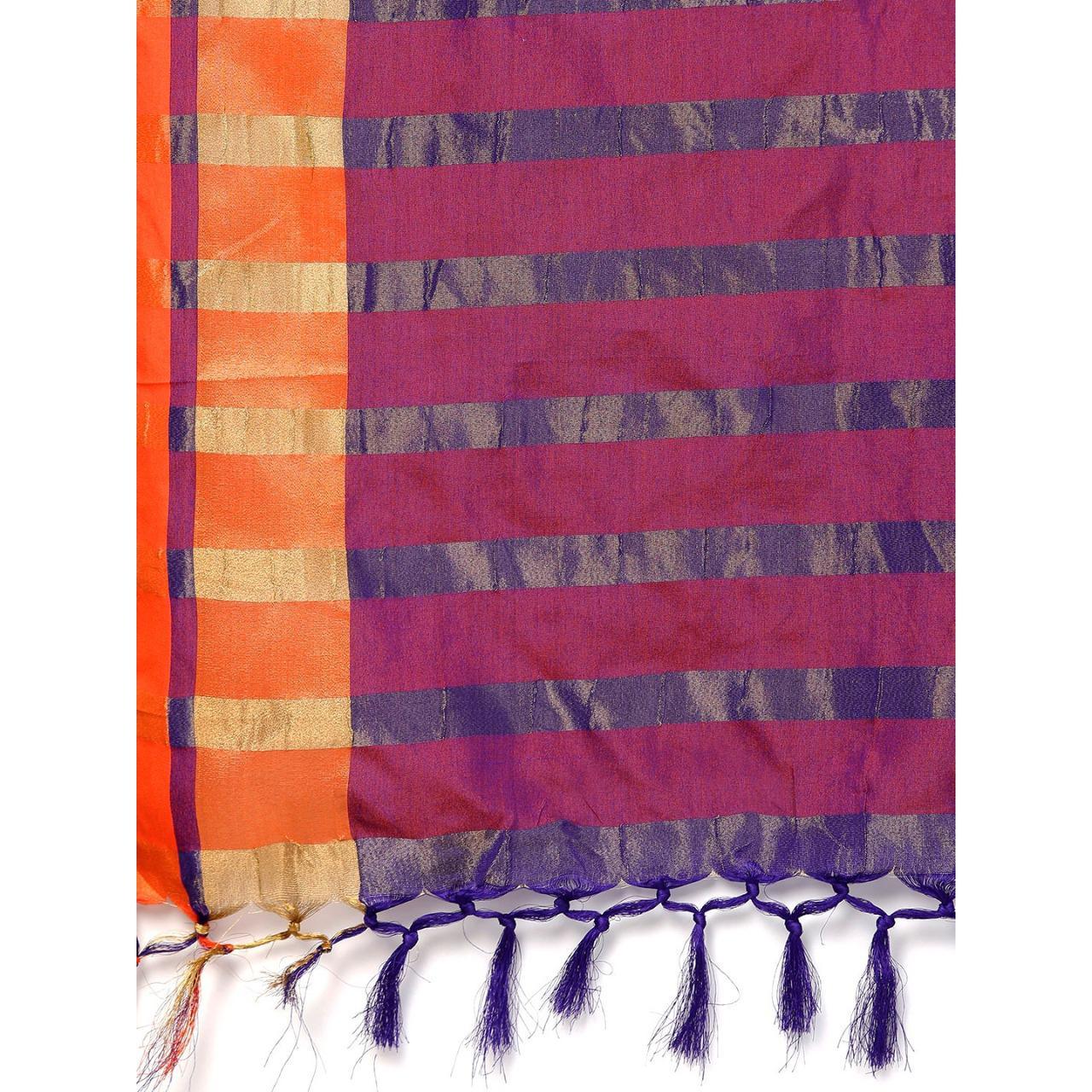 Magnetic Blue Colored Festive Wear Woven Cotton Silk Saree