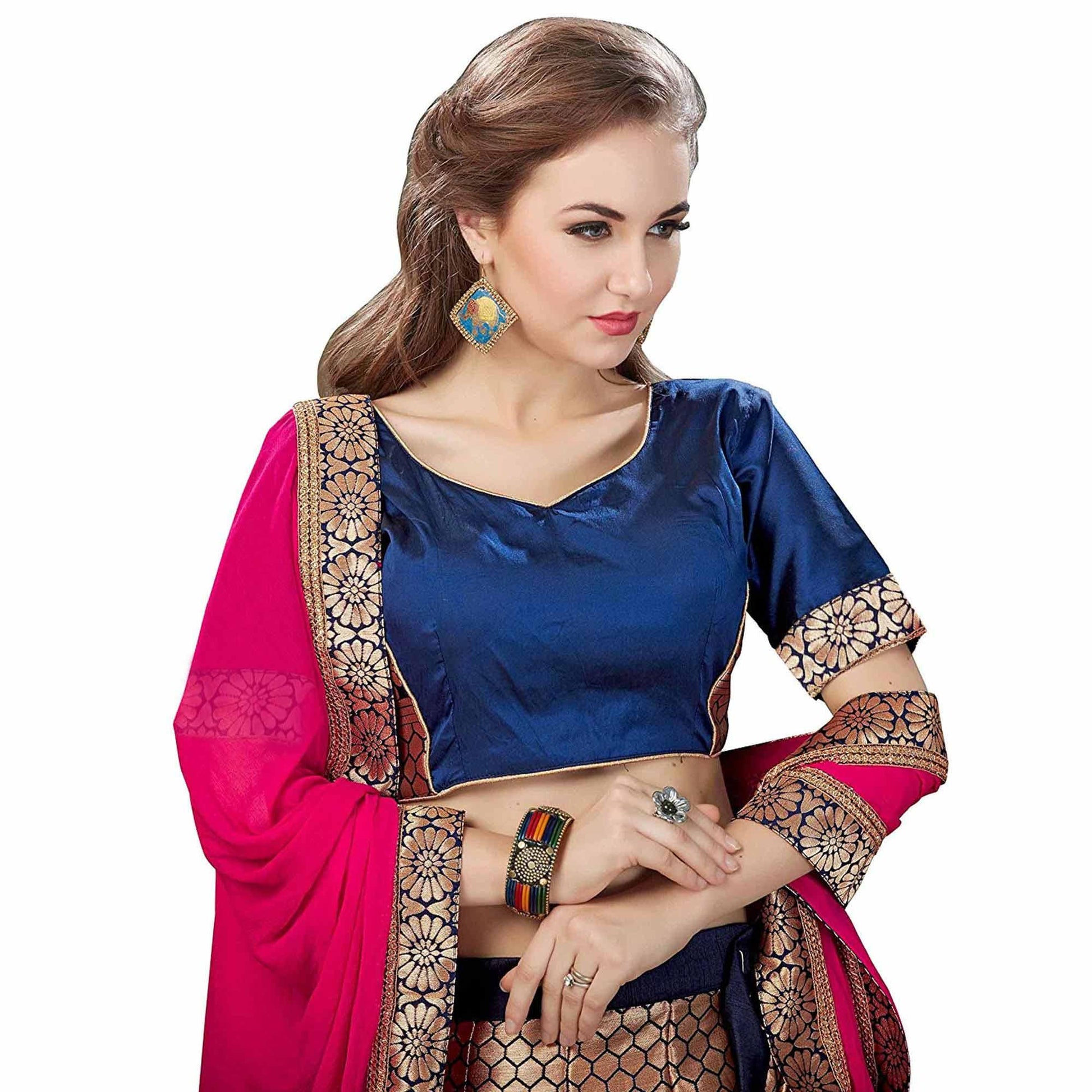 Magnetic Blue Colored Partywear Woven Banarasi Silk Jacquard Lehenga Choli