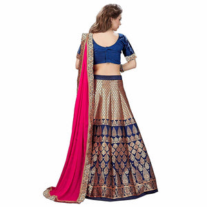 Magnetic Blue Colored Partywear Woven Banarasi Silk Jacquard Lehenga Choli