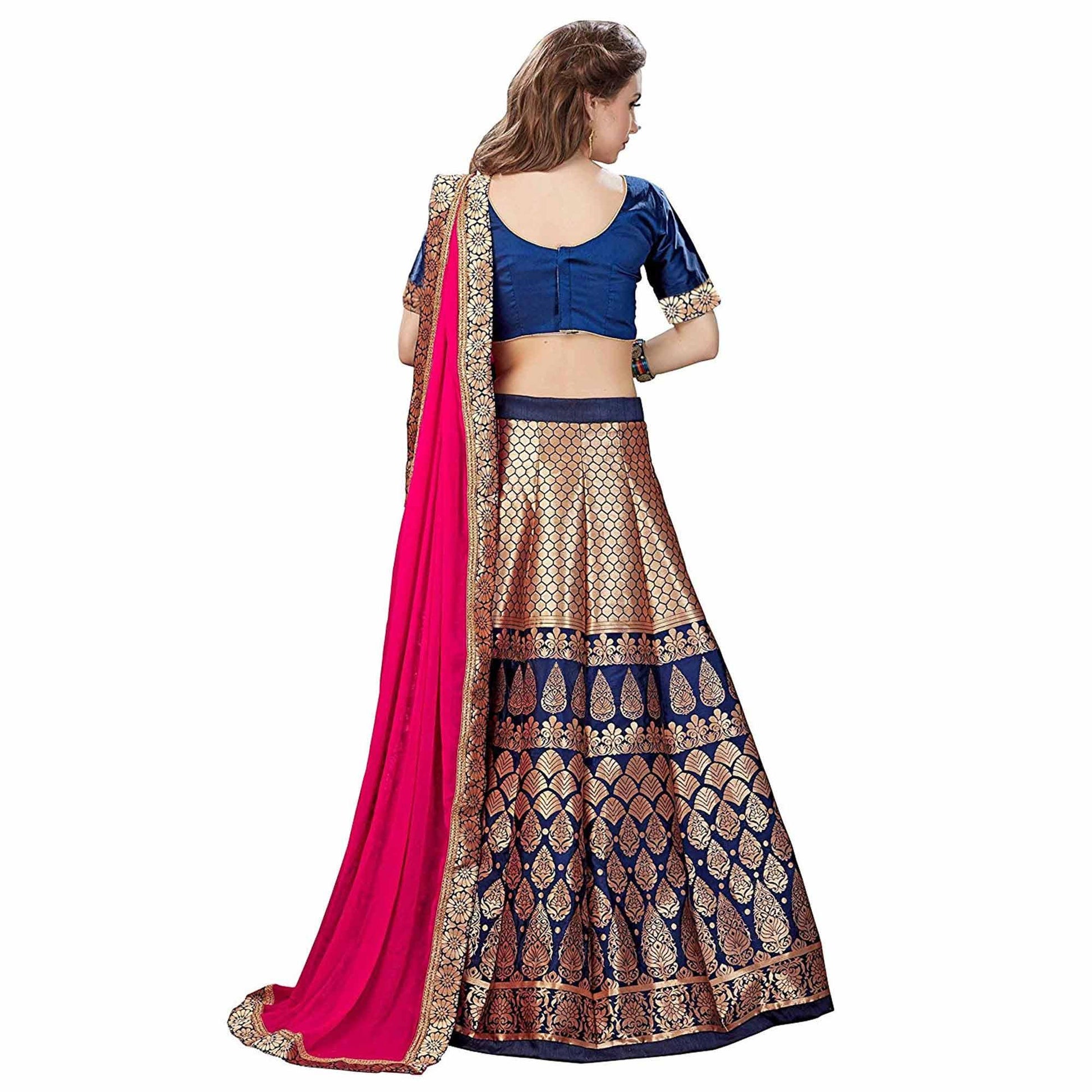 Magnetic Blue Colored Partywear Woven Banarasi Silk Jacquard Lehenga Choli