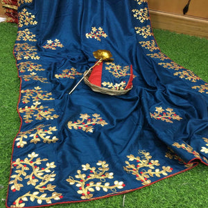 Magnetic Dark Blue Colored Festive Wear Butta Work Dola Silk Saree